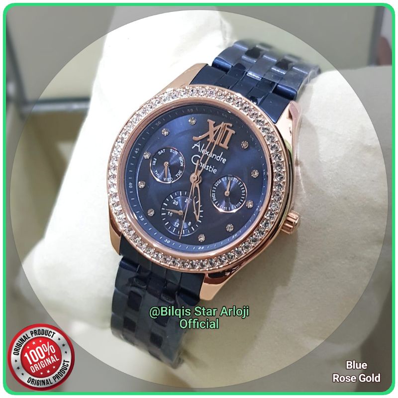 Alexandre Christie Wanita Ac 2496 BF Diamond Case Rose Gold Original