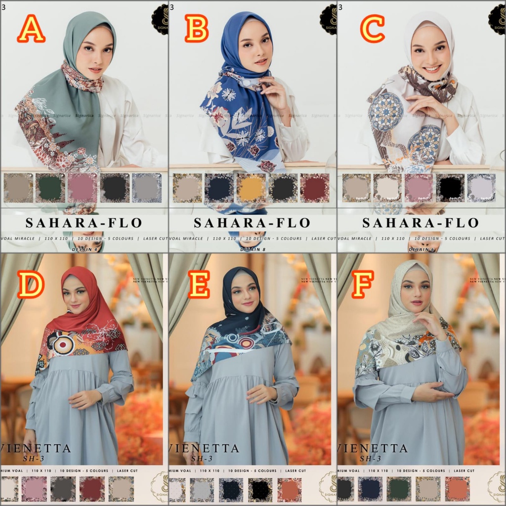 Hijab Segi Empat Motif Signarica Vien / Hijab Segi Empat Malaica / Jilbab Segi Empat Voal Premium Si