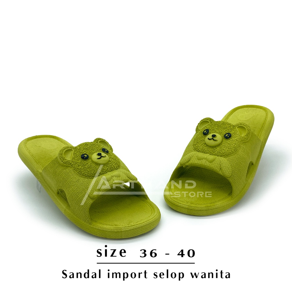 Arthand - Sandal Slop Jelly Karet PCU empuk motif Bear Timbul lucu trendy import Mokaya