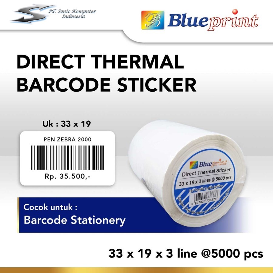 Direct Thermal Sticker Label Barcode Blueprint 33x19x3 Line isi 5000