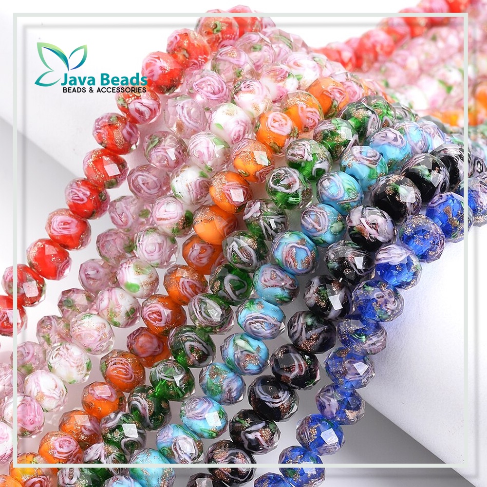 Bahan Gelang Batu Crystal Bunga Lampwork Murano