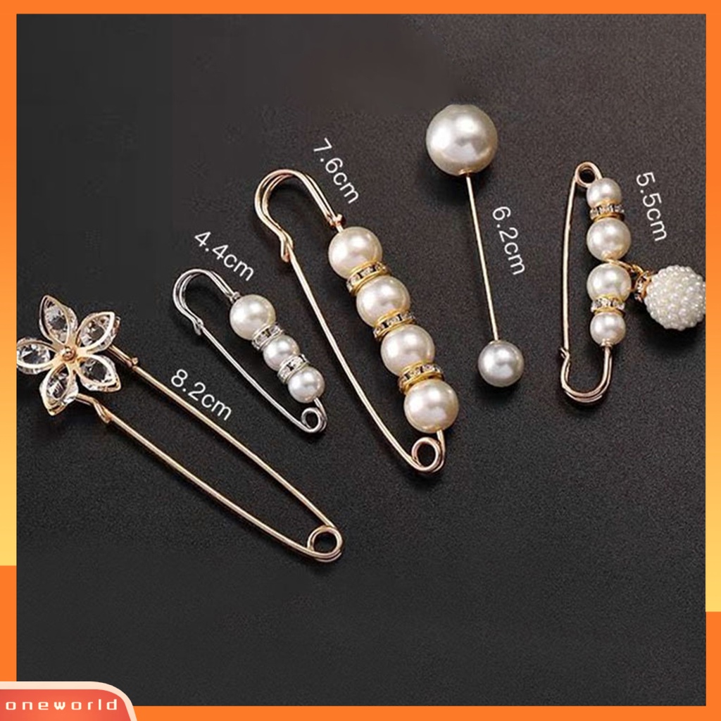 {oneworld} 5pcs Wanita Mutiara Imitasi Pin Besar Hias Bros Perempuan Pinggang Pakaian Klip