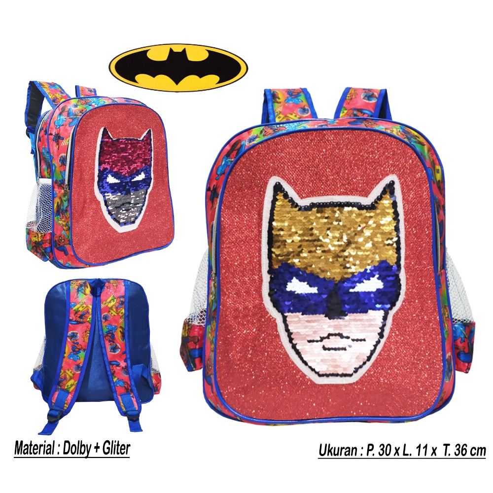OBRAL Tas Anak Laki Laki SEQUIN / USAP 2 Gambar Karakter BATMAN Ransel Sekolah TK / SD