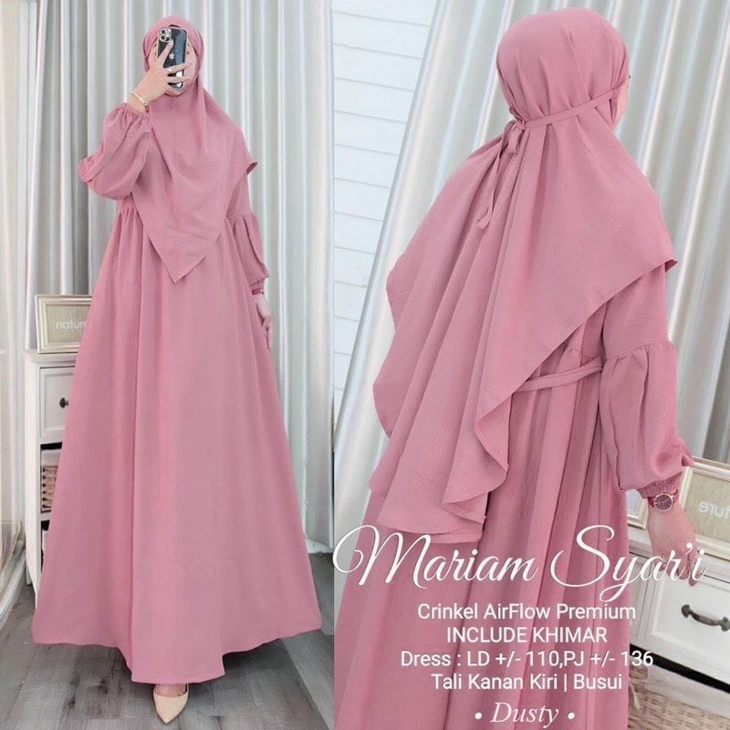 Gamis Syari Terbaru Crinkle AirFlow Mariam Syari Set Khimar Dress Kondangan Gaun Pesta Muslimah Baju Wanita Jumbo