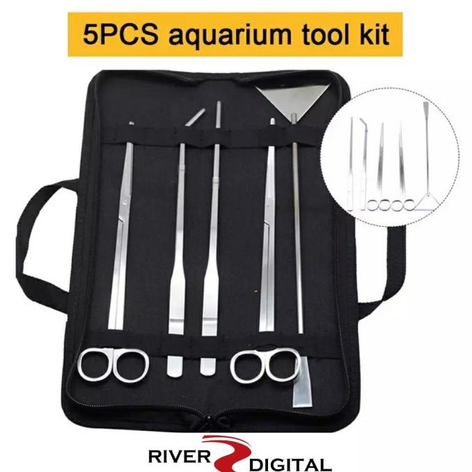 Aquascape 5 in 1 Tool Set / Scaper / Gunting Bengkok / Pinset