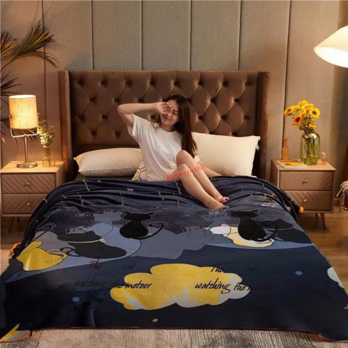 Selimut tebal Halus Motif Awan Lucu 150x200 Termurah Terlaris - KUCING BULAN150 A5G4 MURAH Kekinian 