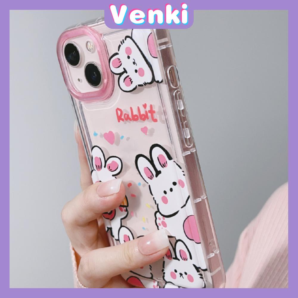 Case For iPhone 14 Pro Max TPU Soft Jelly Airbag Clear Case Cute Pink Rabbit Camera Protection Shockproof For iPhone 14 13 12 11 Plus Pro Max 7 Plus X XR