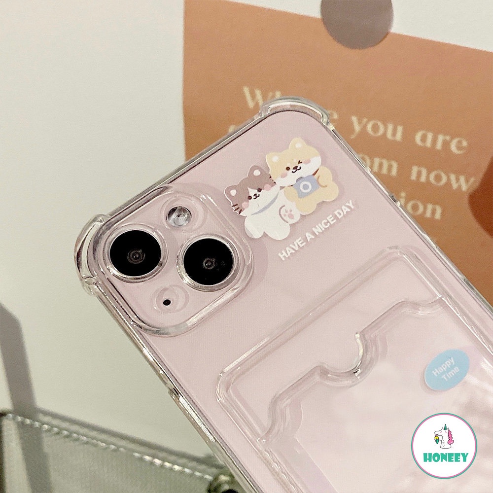 IPHONE Cute Lovely Cat Kitty Tiger Card Holder Phone Case Untuk Iphone14 13 12 11 Pro Max 14 Pro Max Slim Fit Bumper Karet Shockproof Lembut TPU Cover