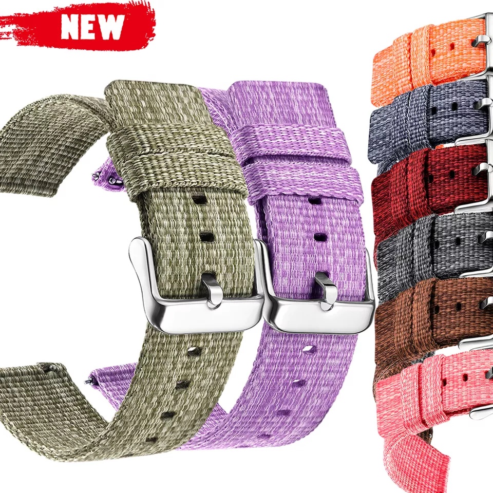 CANVAS Nylon Strap tali jam 20mm 22mm Xiaomi Amazfit Pace Stratos bip u lite gts 1 2 3 gtr 42mm 47mm Haylous ls02 Rs4 plus