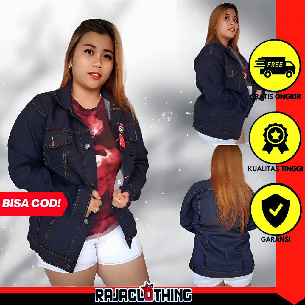 RCL - Jaket Jeans Wanita Hitam Garmen Cewek Oversize Jumbo Big size XXL XXXL Pekat Full Black Garmen Premium M-L-XL-XXL-XXXL