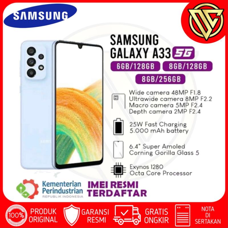 SAMSUNG GALAXY A33 5G RAM 8/128 GB GARANSI RESMI ORIGINAL SEIN SAMSUNG INDONESIA [SEGEL]