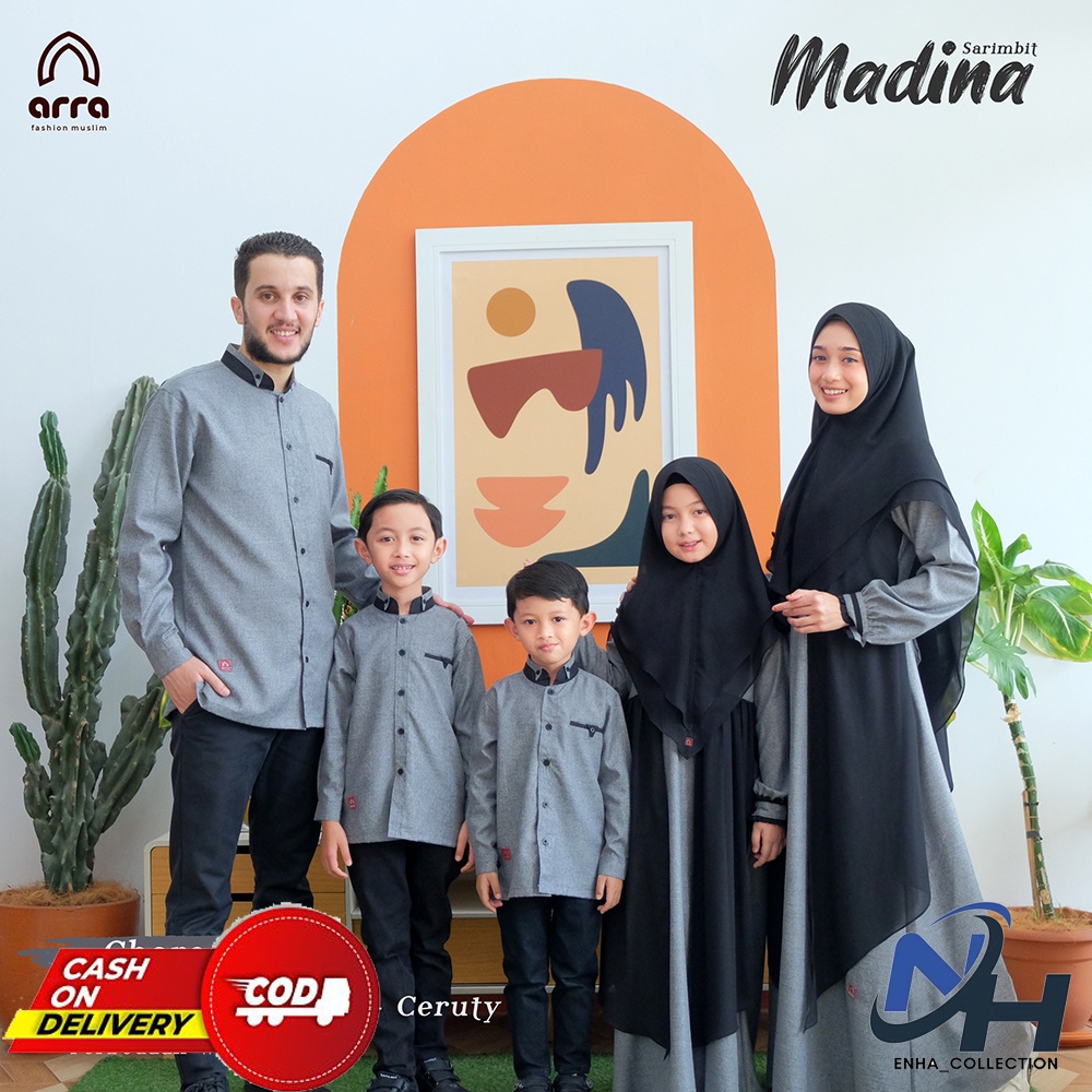 PROMO Gamis Sarimbit Keluarga Ayah Ibu Anak Remaja Dewasa Series Madina Warna Charcoal abu muda Orig