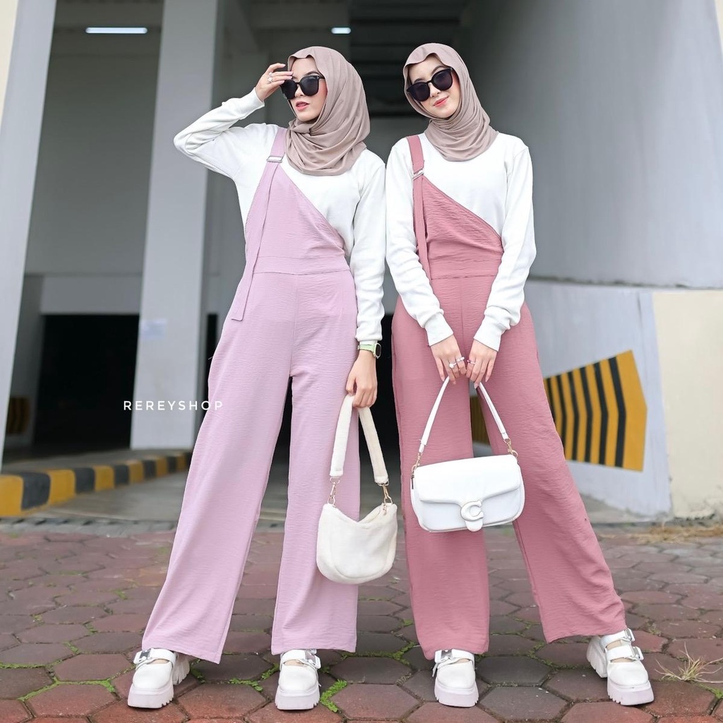 Rereyshop - Audrey Overall Kullot Crinkle Airflow Highwaist Korean Look Kekinian