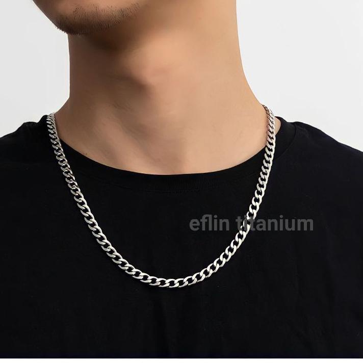 RIA733 KALUNG PRIA TITANIUM RANTAI BAJA STAINLESS SILVER MODEL PUNK/KALUNG PRIA MACHO IMPORT |||