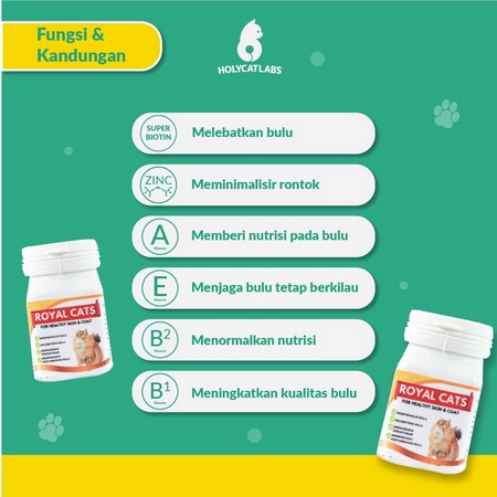 ROYAL CATS Vitamin Bulu Rontok 40 kapsul Melebatkan Mengkilapkan Bulu Kucing Royal Cats For Healthy Skin and Coat