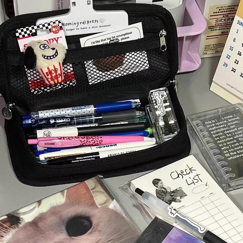 KOTAK PENSIL SLETING KOREA / PREMIUM AESTHETIC PENCIL CASE LARGE CAPACITY / STATIONERY ORGANIZER / CHESS SMILE PENCIL CASE / TEMPAT ALAT TULIS GEOMETRI JEPANG KAPASITAS BESAR / KOTAK PENSIL SERBAGUNA UNTUK SEKOLAH KANTOR KULIAH / PLAID PENCIL CASE