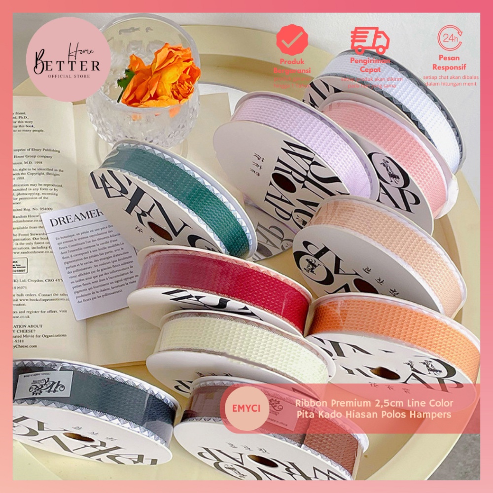 

Better Home - Ribbon Premium 2.5cm Line Color Pita Kado Hiasan Polos Hampers EMYCI
