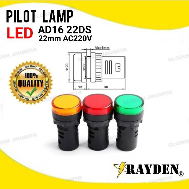 Pilot lamp LED AD16 22mm AC220V lampu indikator