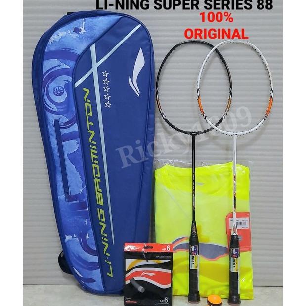 RAKET BADMINTON LINING SUPER SERIES 88 - SS 88 - BONUS : SENAR + GRIP + T-SHIRT + TAS 2R - ORIGINAL 