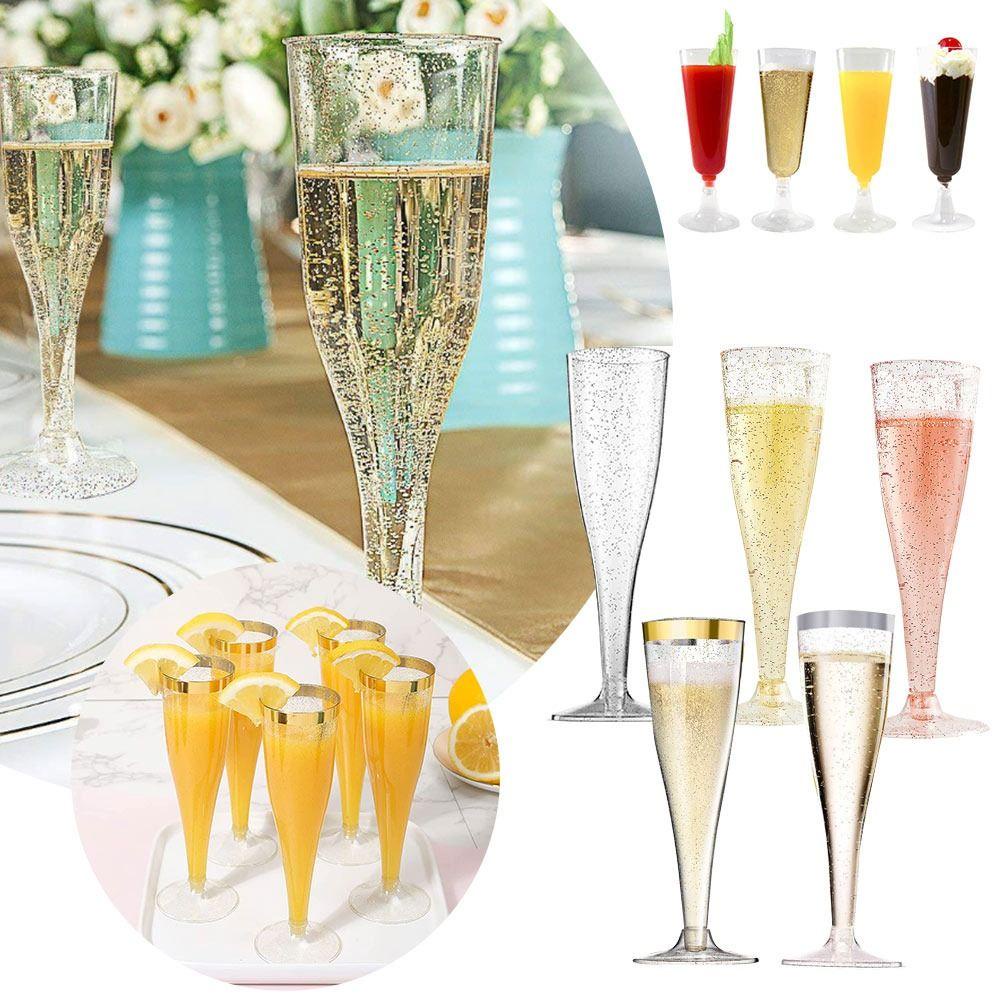 Solighter 10 Pcs Plastik Champagne Suling Tahun Baru Rumah &amp; Dapur Sekali Pakai Transparan Daur Ulang Perlengkapan Pesta Reusable