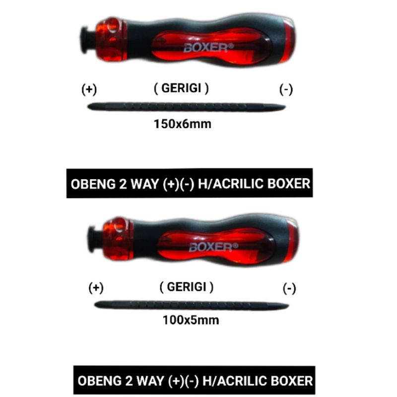 obeng 2 way (+)(-) handle acrilic (anti pecah) boxer