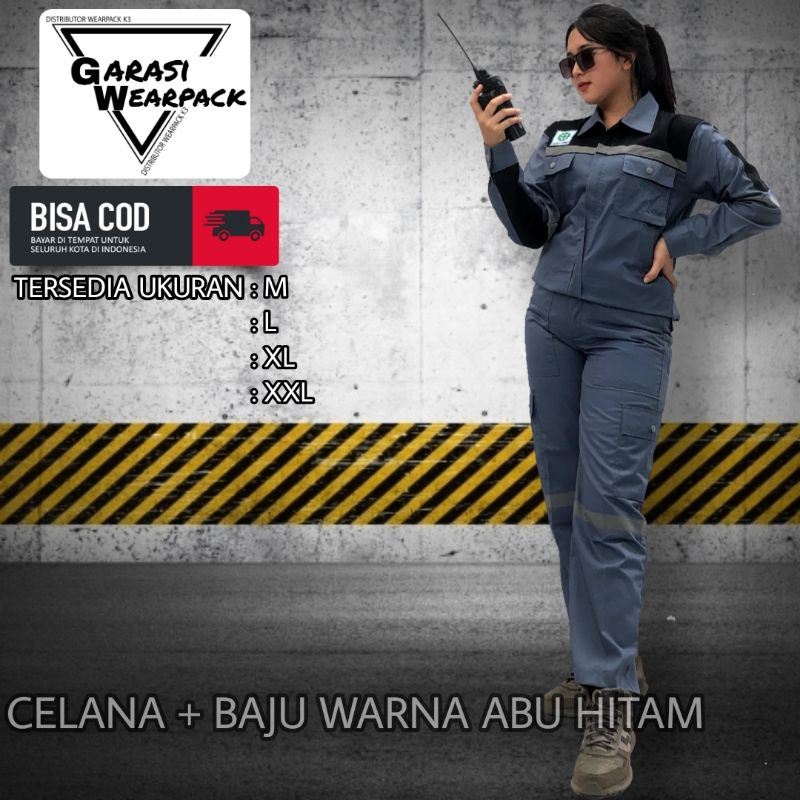 Baju stelan Celana / Seragam pakaian Kerja/ K3/ APD/ Safety First/ abu hitam