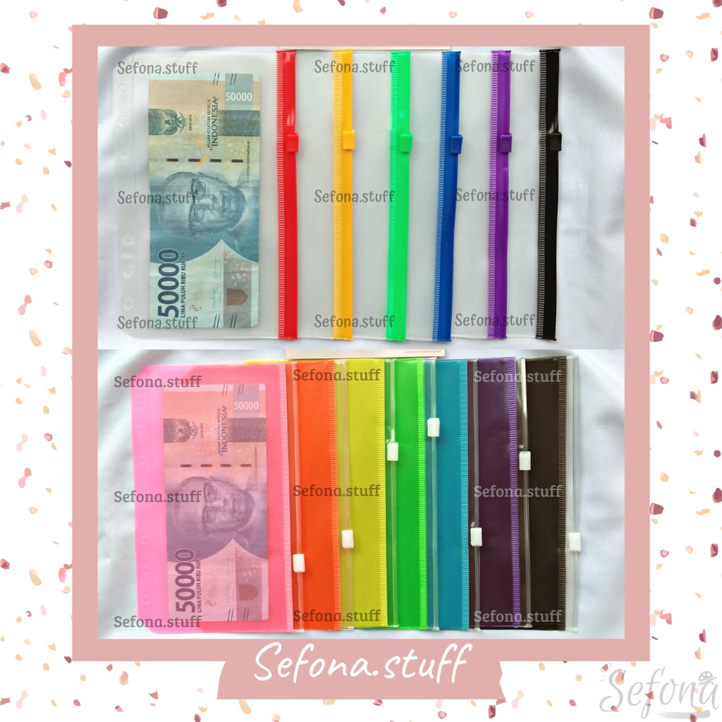 

A6 Zipper Bag Warna / Pocket / Pouch / Kantong / Ziplock Binder Warna 6 Ring / Holes / Lubang Sinking Funds A6