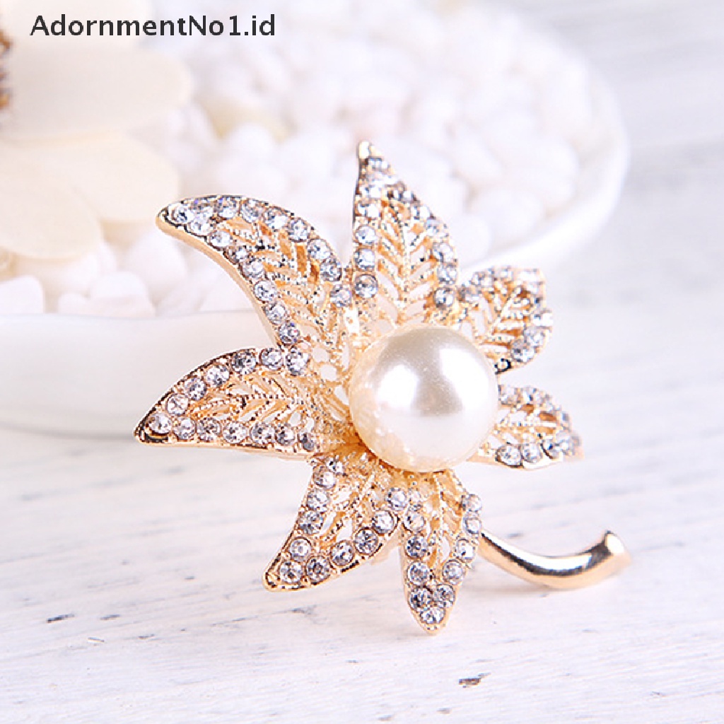 [AdornmentNo1] Bros Bunga Daun Maple Mutiara Brooch Pin Untuk Wanita Buket Sweater Syal Pakaian Korsase Perhiasan Hadiah [ID]