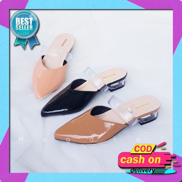 Best Seller.. Fladeo D21/Ldfh598-2Ra/Sandal Heels Slide Wanita [Chunky Heel ] Sandal Haihils High He