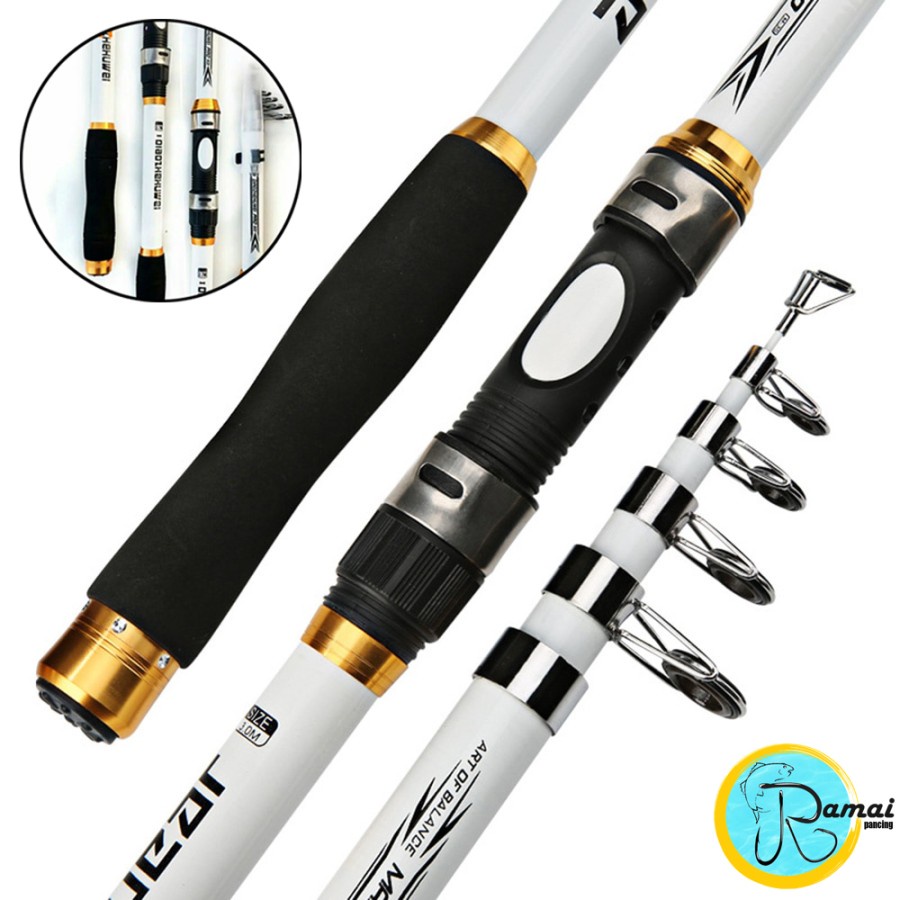 Joran Pancing Telescopic GHOTDA Fishing Rod Pole Carbon Fiber PUTIH - 3 meter