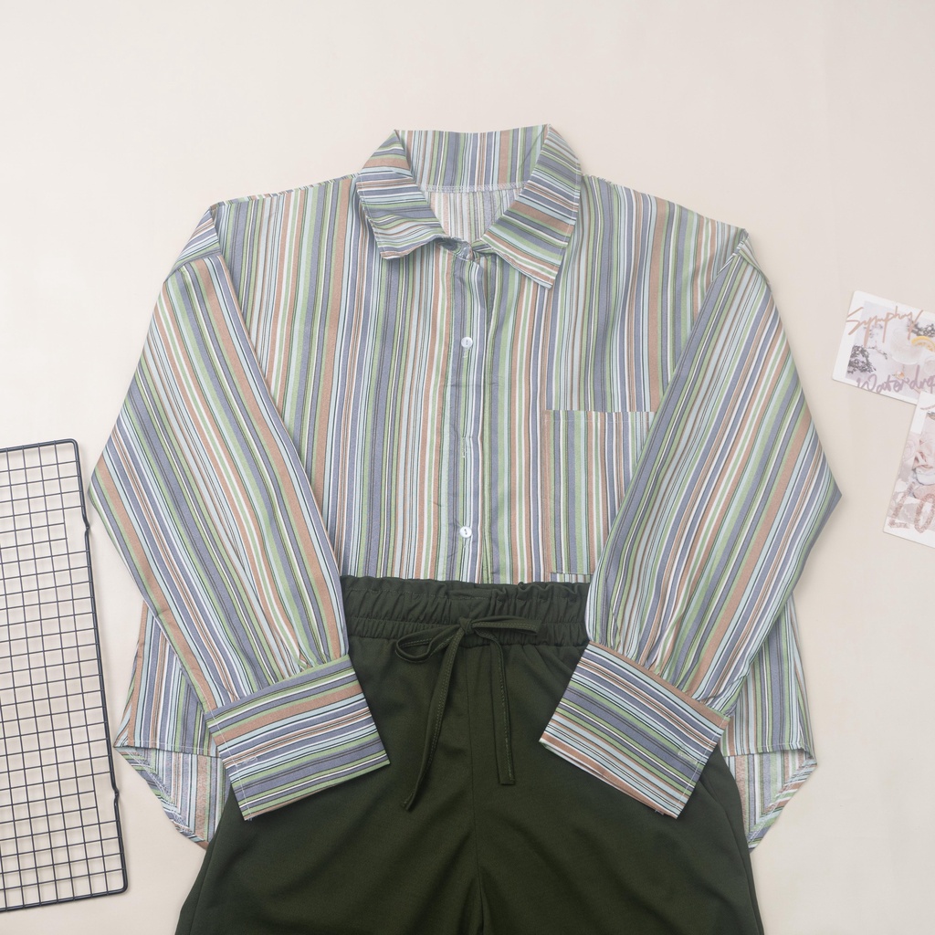 IL - SETELAN YOVIE / TERBARU ONESET  WANITA KEKINIAN KEMEJA MOTIF SALUR / CELANA KULOT CREPE PREMIUM