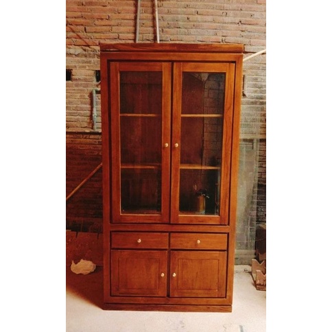 lemari buku jati pintu 2 minimalis / lemari jati serbaguna pintu 2 minimalis