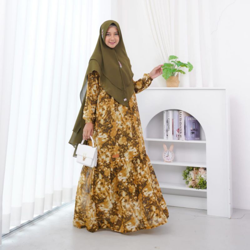 Gamis Syar'i Ceruty Babydoll One Set Khimar (Tie Dye)