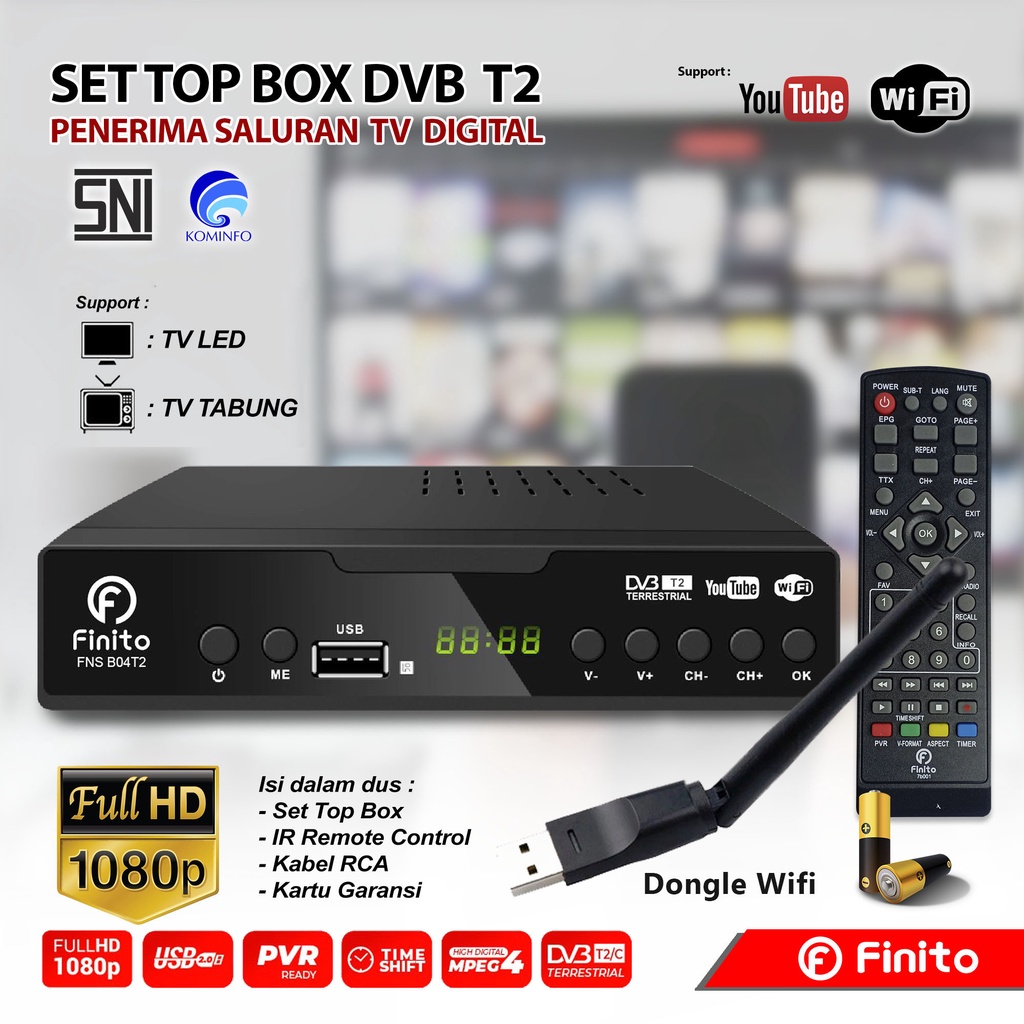 Set Top Box Digital Finito Plat Besi Anti Panas, Bisa Youtube Sudah Sertifikat KOMINFO Dan Sudah SNI, Gambar FULL HD