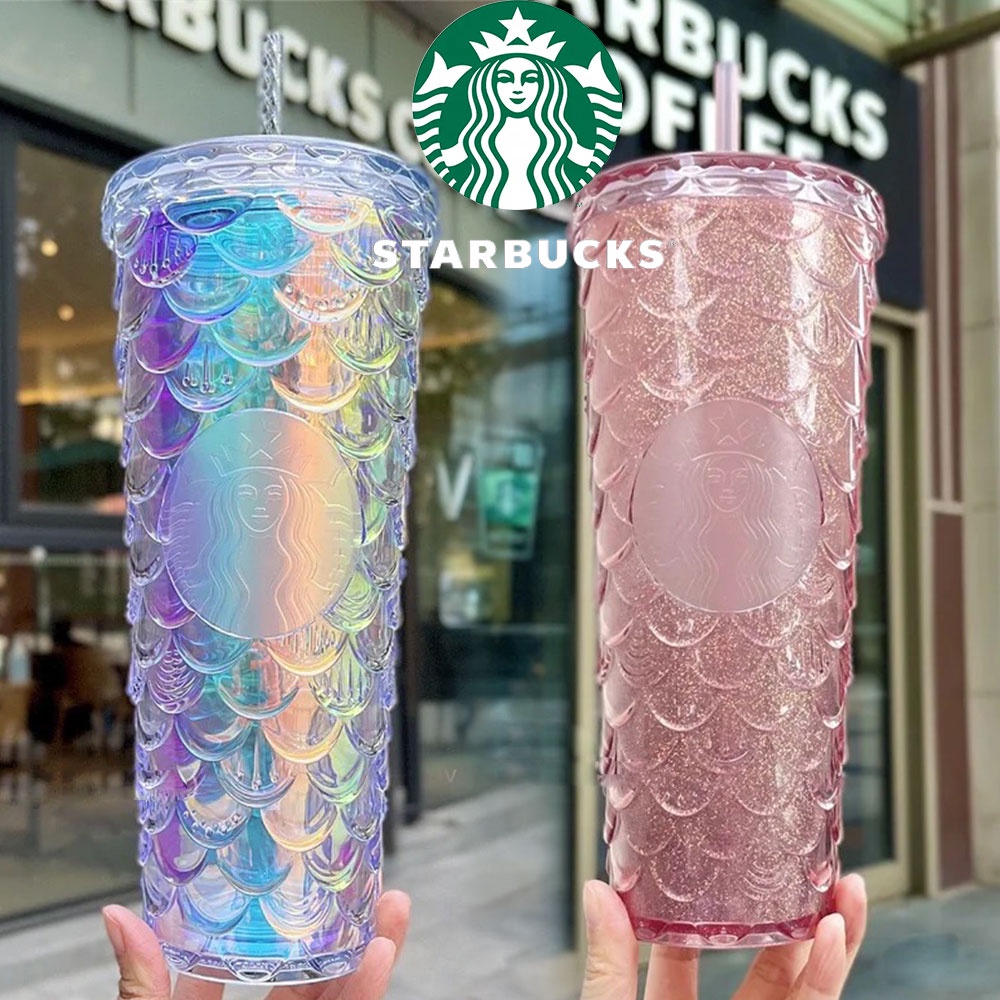 710ml Starbucks Tumbler Fish Scale Straw Cups Starbucks Mermaid Pink/Purple Cold Cup Tumbler Starbucks Botol minum