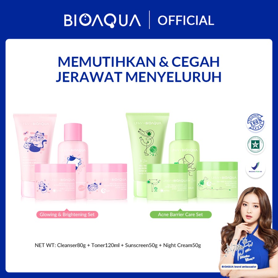 ✨ AKU MURAH ✨ BIOAQUA 4pcs Skincare Paket Niacinamide Glowing dan Acne Set - Glowing Set