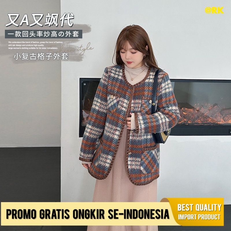 Cardigan Cewek Double Hari Musim ngin 2022  UK Besar  Wanita Montok Gas Mahasiswa Retro Kotak-kotak 
