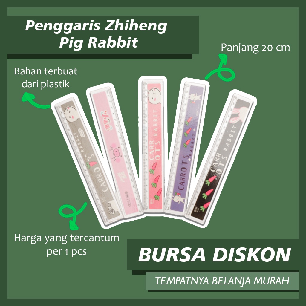 

Penggaris Zhiheng Rabbit Pig Ruler Mistar Plastik Animal Garisan Hewan Kelinci Babi