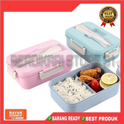 [BS] KOTAK MAKAN BEKAL BEKEL LUNCH BOX JERAMI SET SENDOK GARPU SUMPIT SERBAGUNA