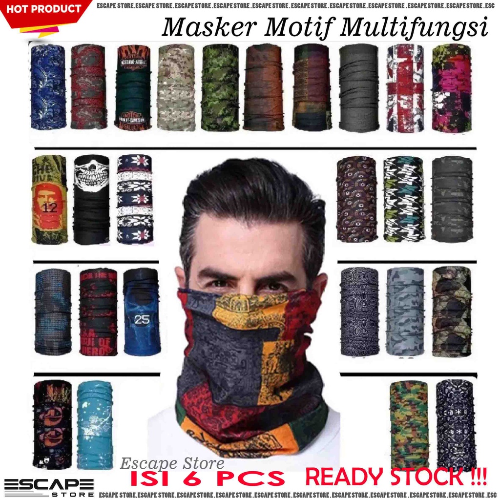 PROMO ISI 6 Pcs Masker Motor Baf Untuk Pria Wanita Bahan Microfiber Elastis Tidak Sesak Tanpa Jahitan Samping