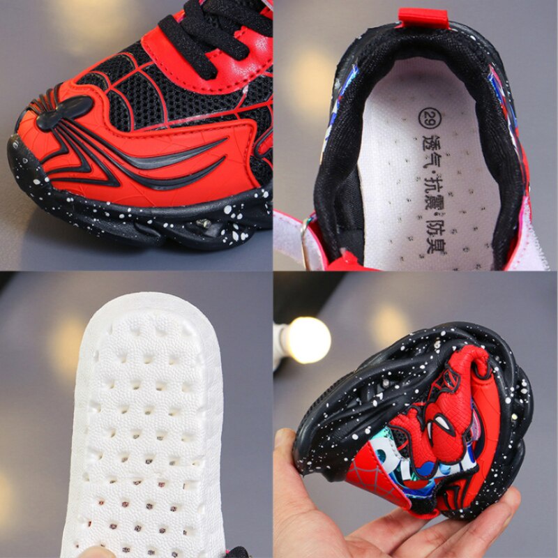 Sepatu Sneaker Anak Laki Laki - Sepatu Anak Perempuan Ultra Light Super LED Sport Import  HERO MOTIF VENOM / SPIDERMAN Running Shoes