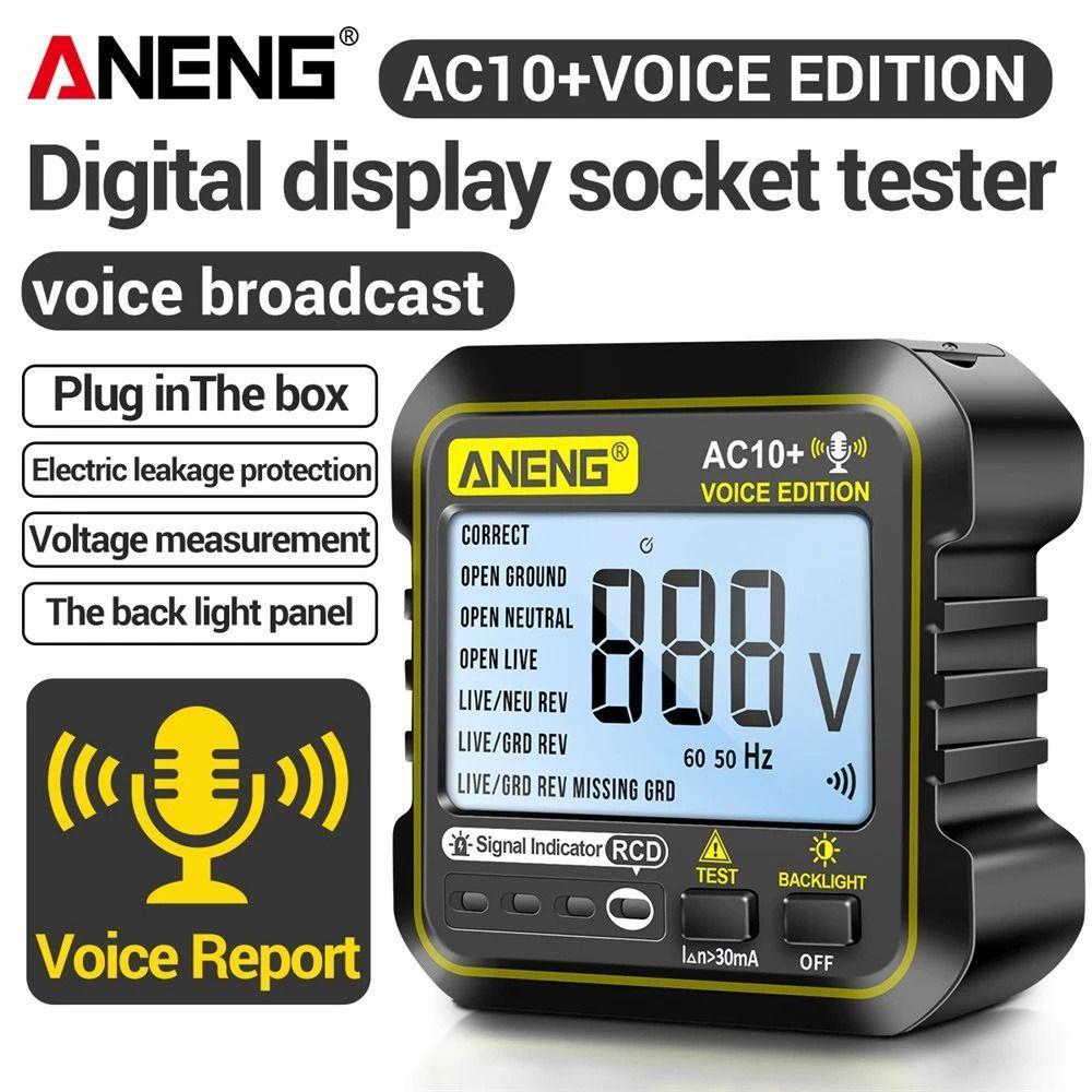 Solighter Digital Smart Socket Tester ANENG AC10+US/EU Plug Arde Zero Line Polarity Phase Cek Tes Tegangan