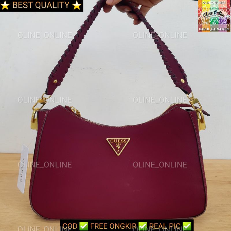 tas kaoma kulit suede sintetis kepang braided top handle logo segitiga gs shoulder kecil bag medium maroon brown white black readystock cirebon ciayumaja kuningan indramayu tegal jawa barat GOJEK INSTAN 12.12