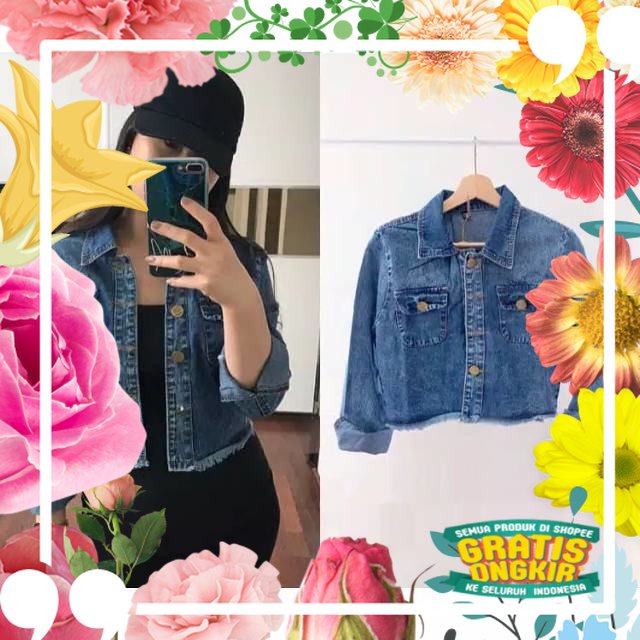 JAKET JEANS CROP / JAKET JEANS / JAKET CROP / JAKET PENDEK / JAKET WANITA / merah biru kunng tosca