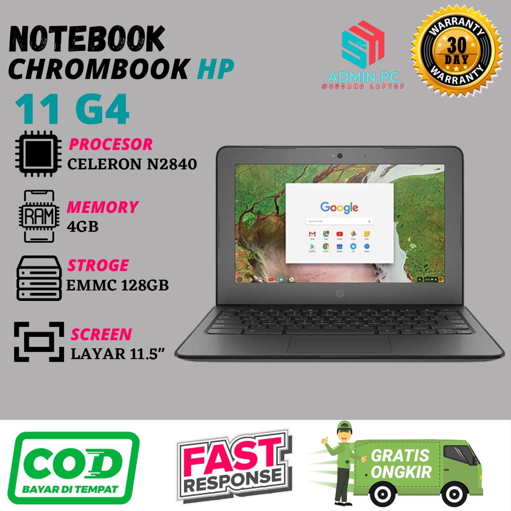 laptop hp 11 g4 intel celeron N2840 Ram 4Gb ssd 128Gb Termurahh
