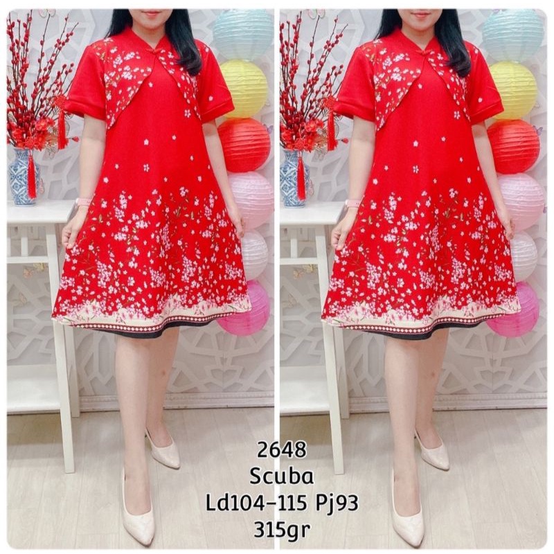 DRESS NATAL BAJU NATAL BAJU KE GEREJA DRES WANITA DRES PESTA DRES SCUBA BANGKOK MEWAH RF 26488
