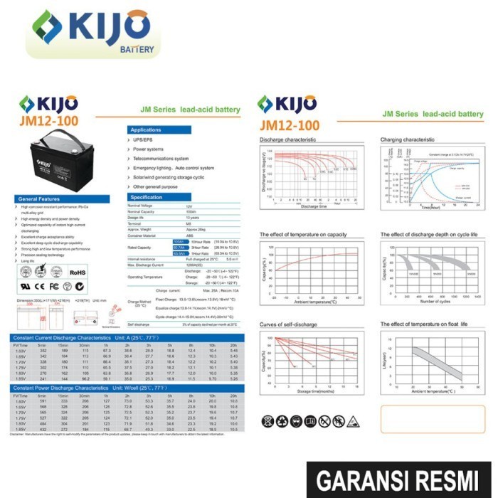 BATERAI UPS VRLA 12V 100AH KIJO / BATTERY AKI KERING 12 VOLT 100 AH ACCU