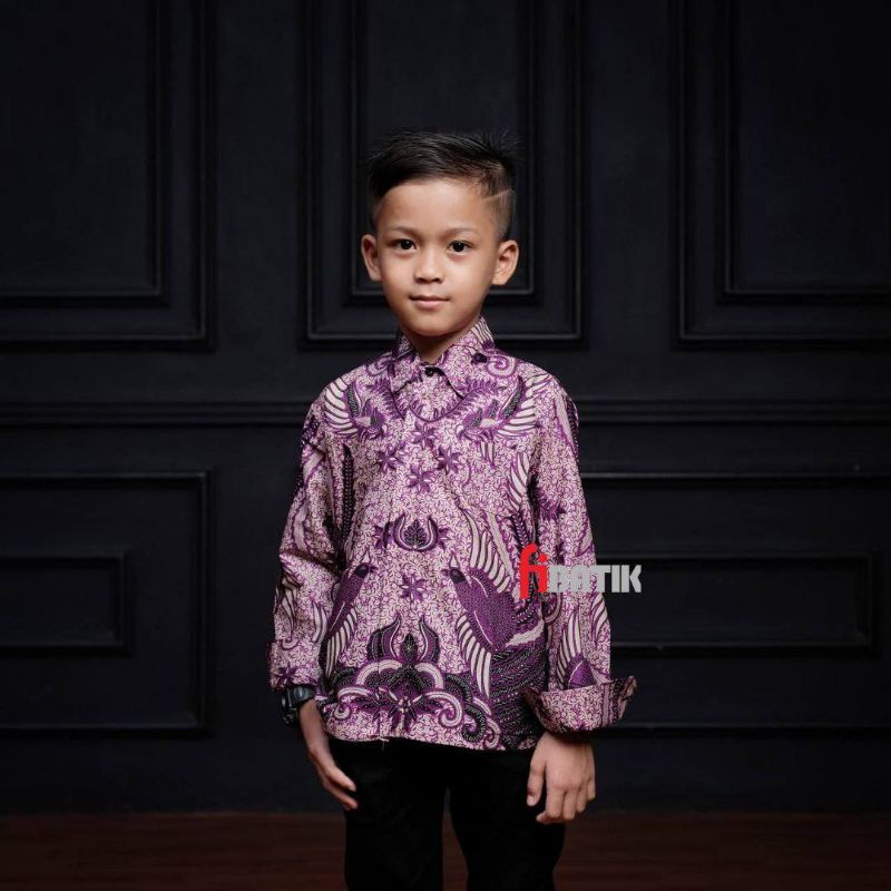 Kemeja batik anak laki-laki lengan panjang umur 2-12 tahun seragam TPA &amp; TPQ kain katun halus