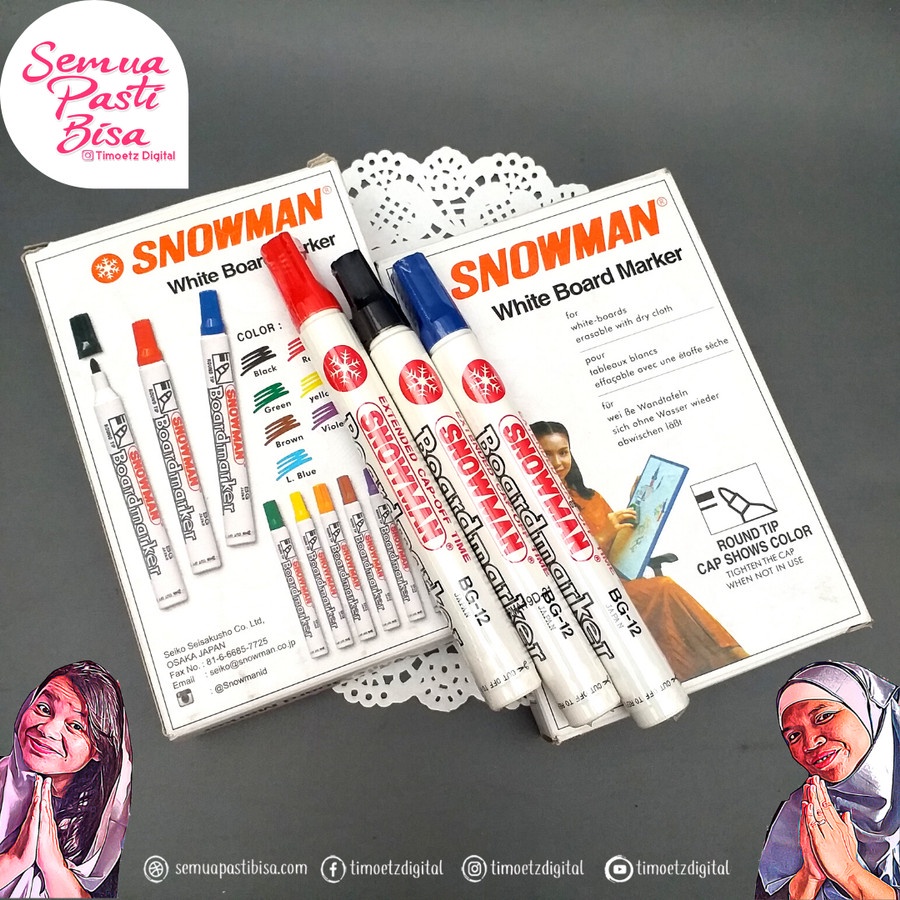 

Spidol Whiteboard Marker BG-12 Hitam/Merah/Biru / Spidol Papan Tulis Snowman