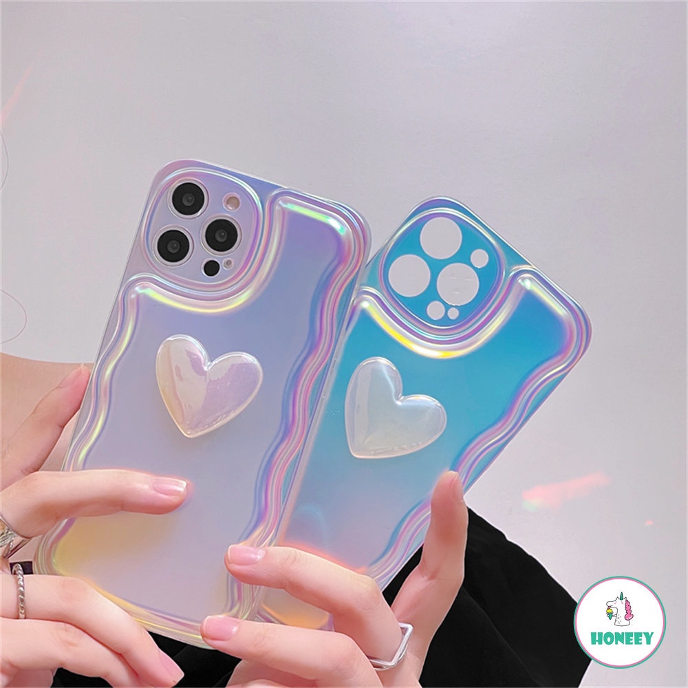 Ins Soft Case TPU Motif Hati 3D Untuk IPhone 14 13 12 11 Pro Max